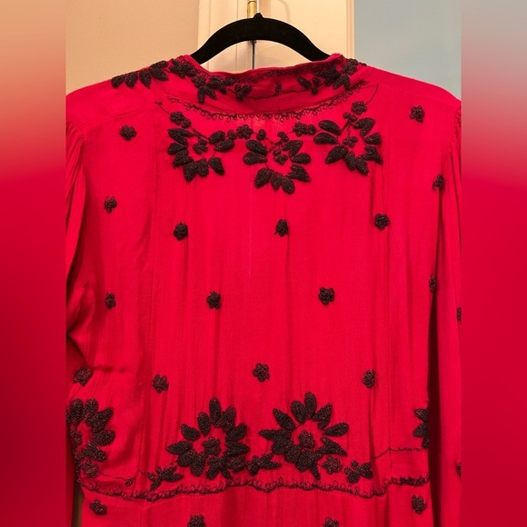 Gorgeous red/magenta dress with floral black embroidery by Free People - Picture 8 of 13